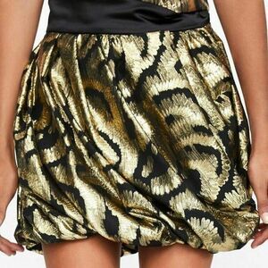 Zara Womens Metallic Gold Black Bubble Mini Skirt